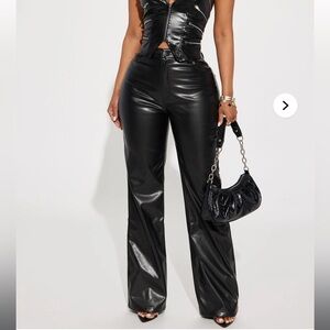 Fashion Nova Black Wide Leg Faux Leather Pants